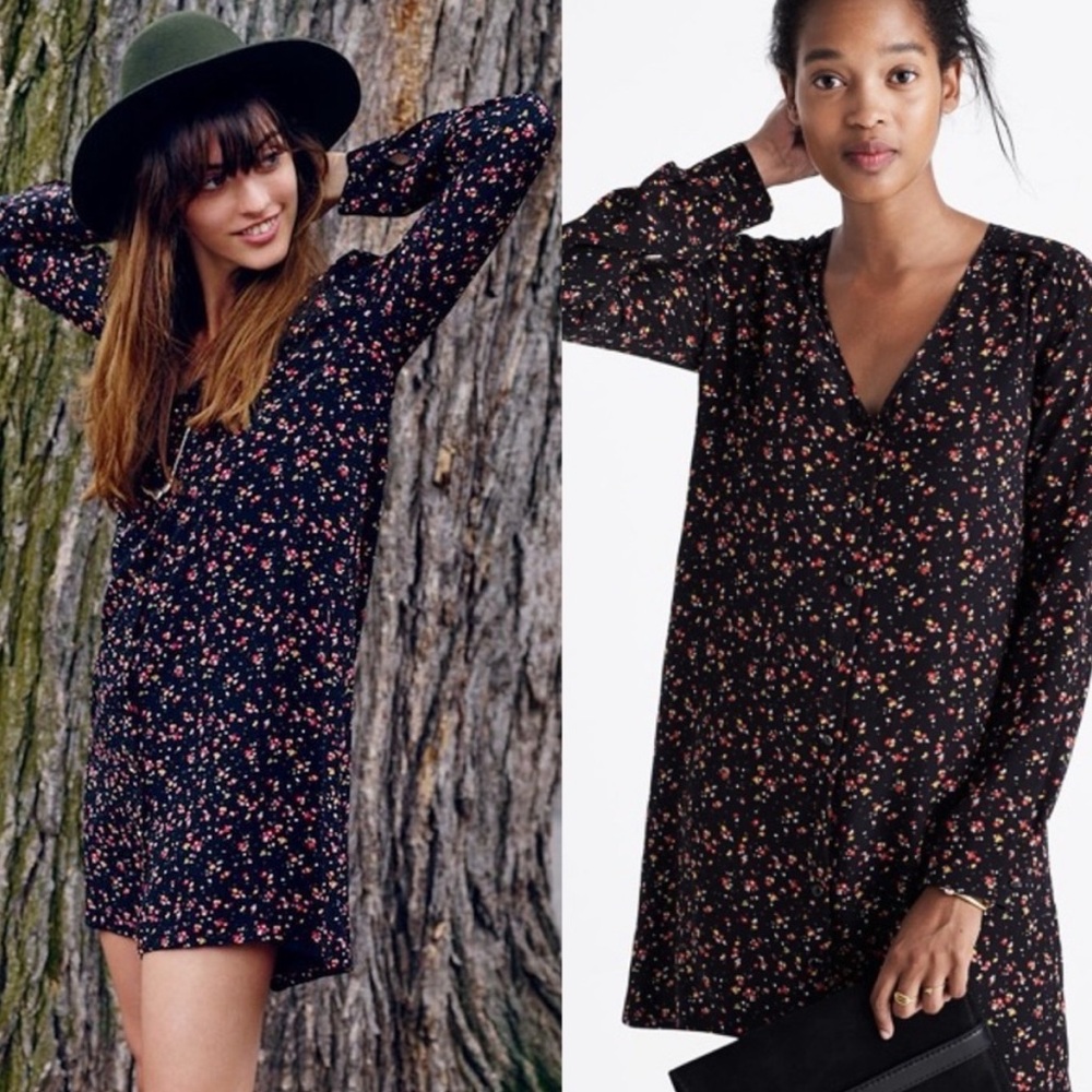 Sezane 100% Silk Elly Shirtdress Floral Print Size XS Madewell Long Sleeve Boho